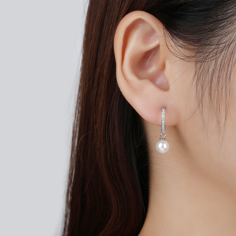 Hoop Earrings With Drop Pearl and Cubic Zircons