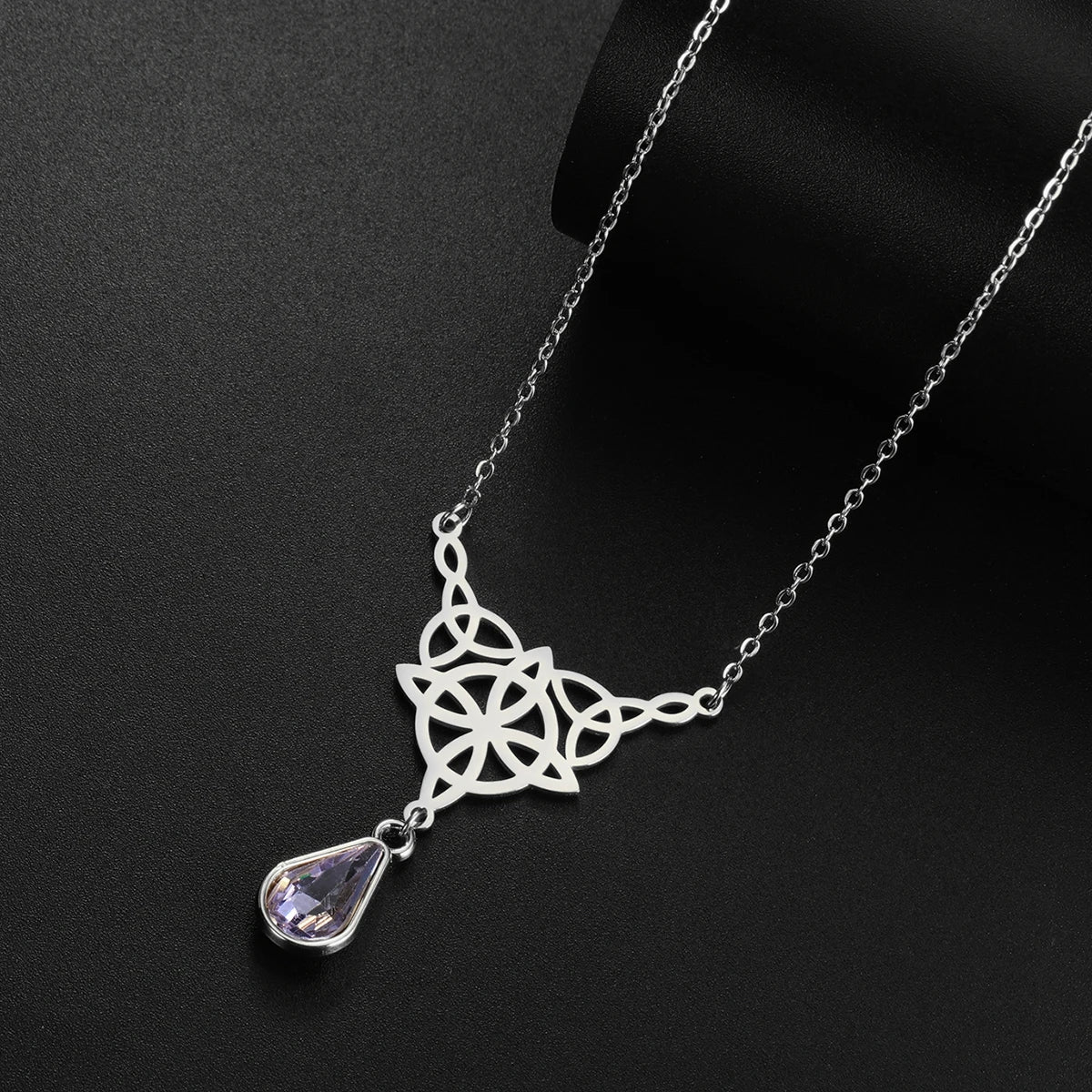 Irish Celtic Knot Crystal Drop Necklace