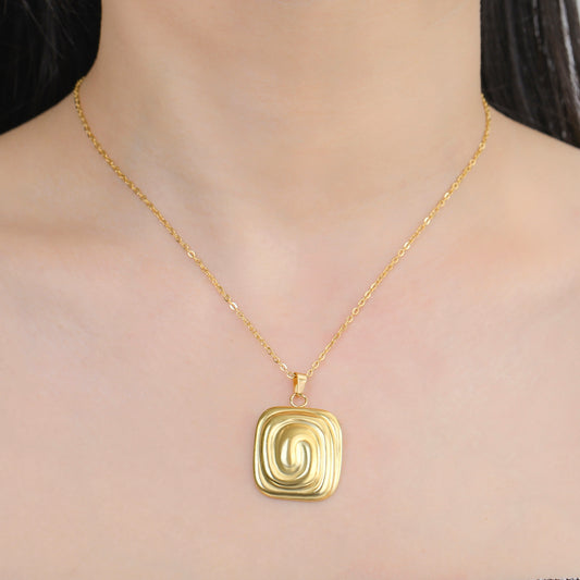 Geometric Spiral Square Pendant Necklace