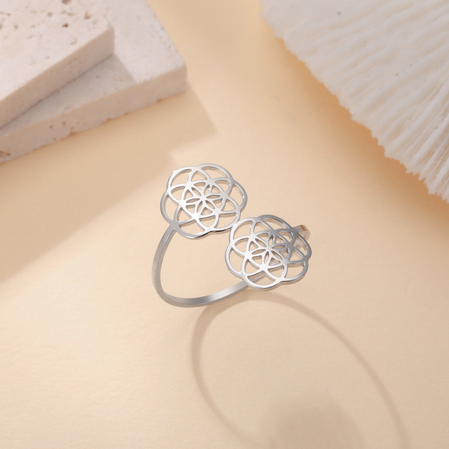 Geometric Twin Flower Ring