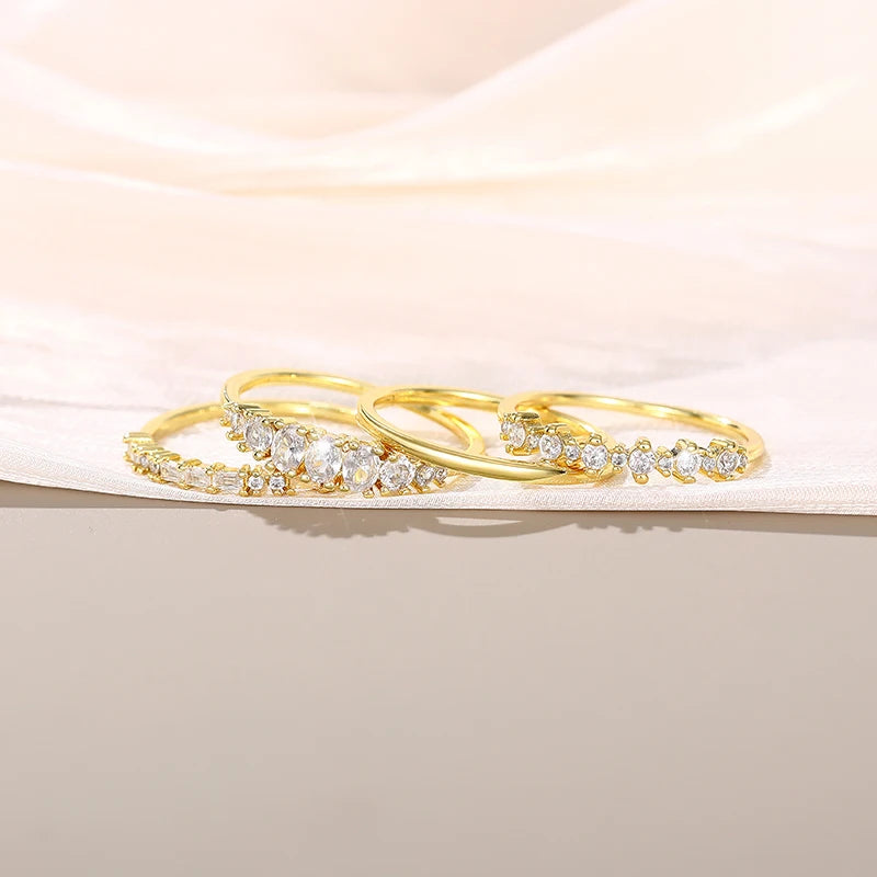 Luxury 4 Piece Zirconia Diamond Stackable Ring Set