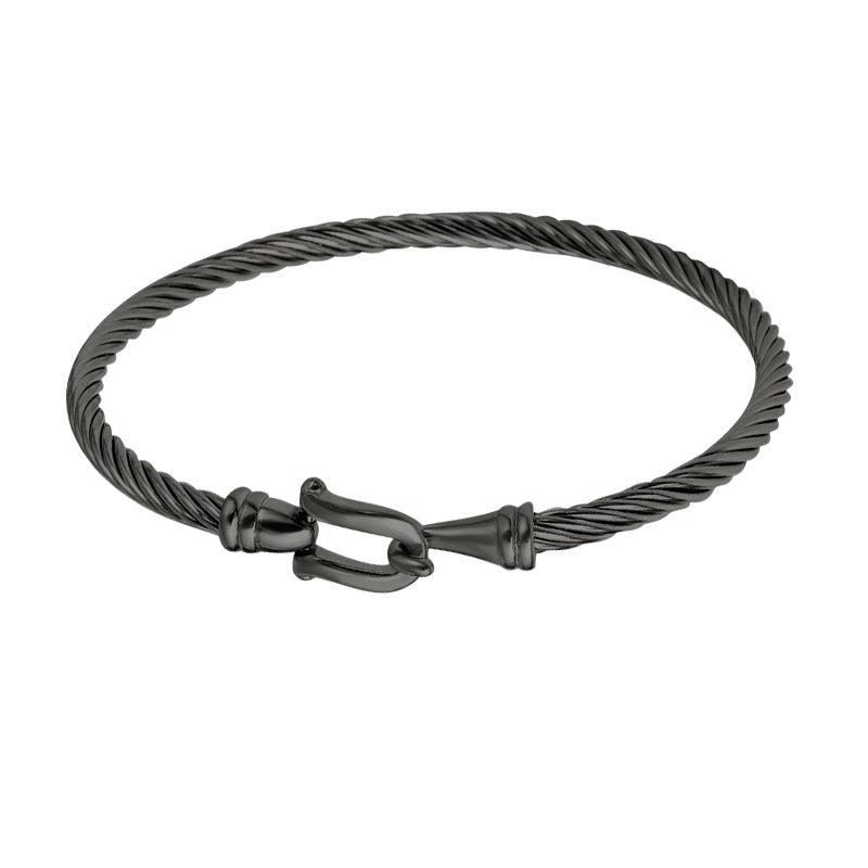 Stainless Steel Horseshoe Buckle Cable Cuff Bracelet