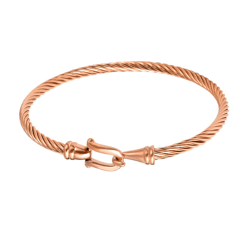 Stainless Steel Horseshoe Buckle Cable Cuff Bracelet