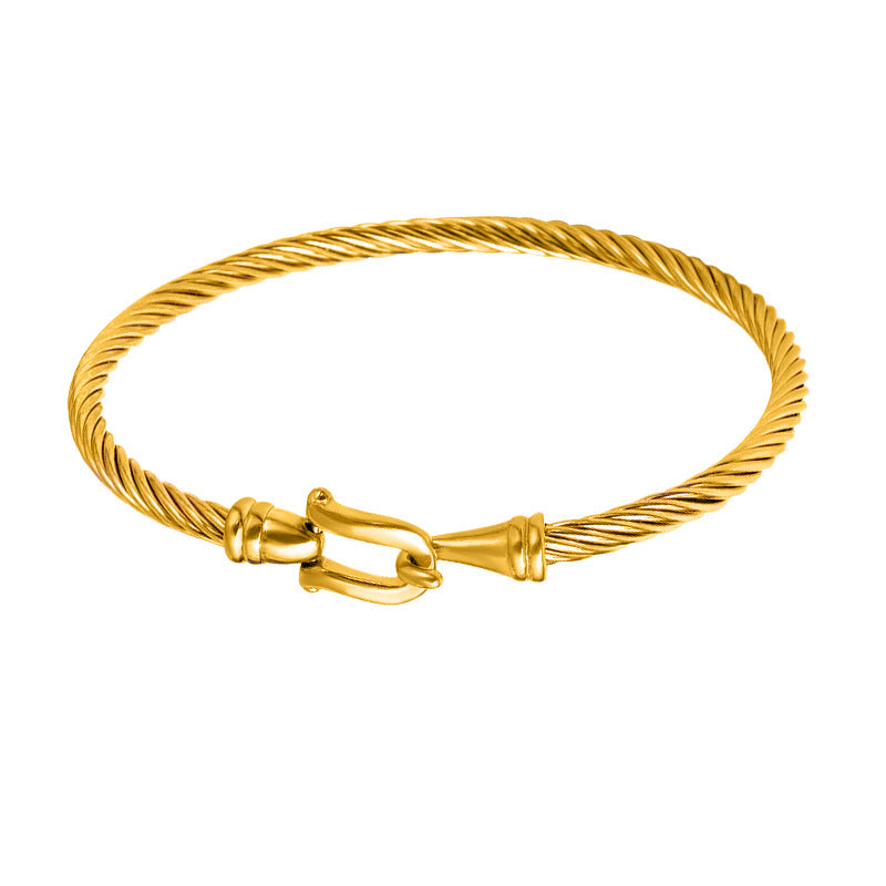 Stainless Steel Horseshoe Buckle Cable Cuff Bracelet