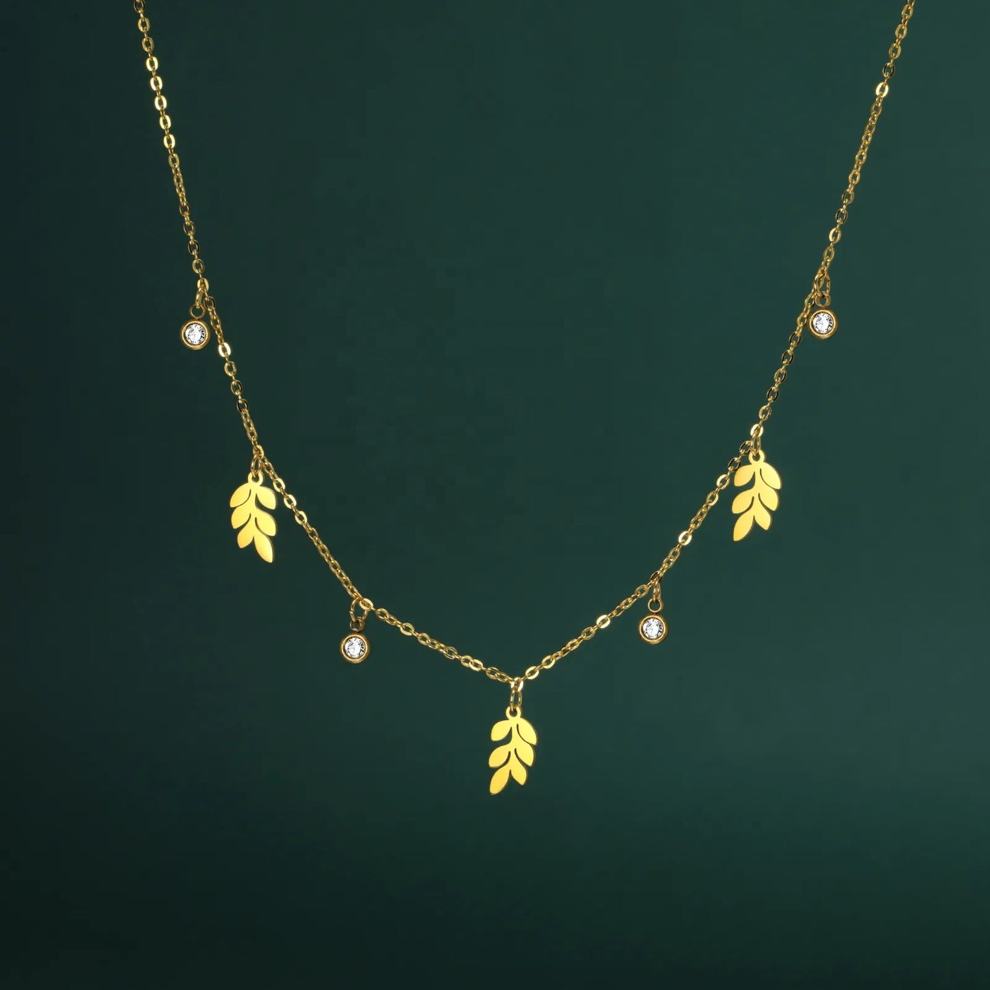 Leaves and Drop Gems Necklace
