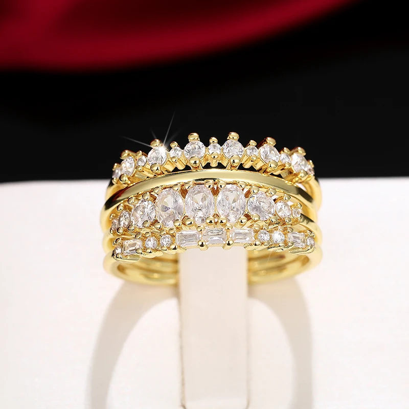 Luxury 4 Piece Zirconia Diamond Stackable Ring Set