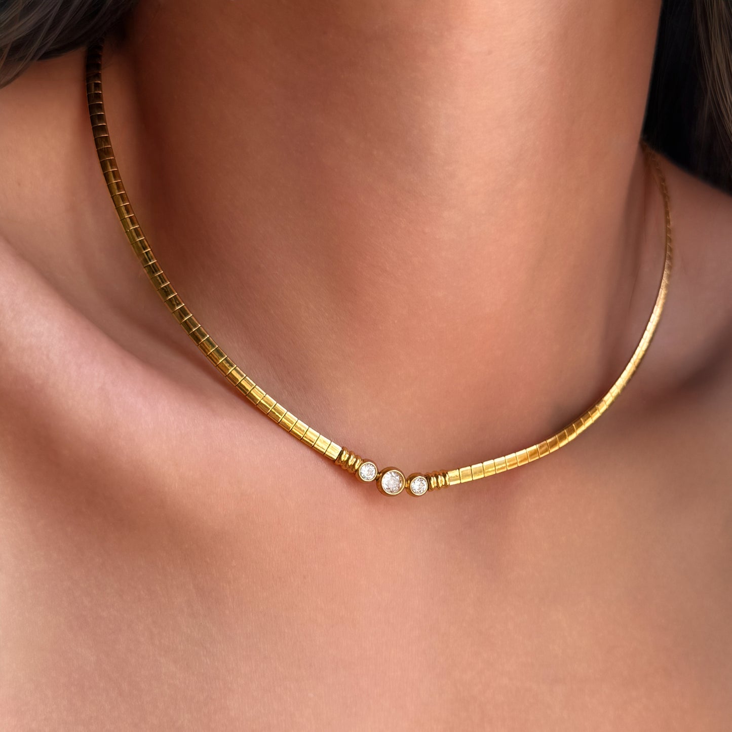 Zircon Chocker Stackable Necklace and Anklet Set