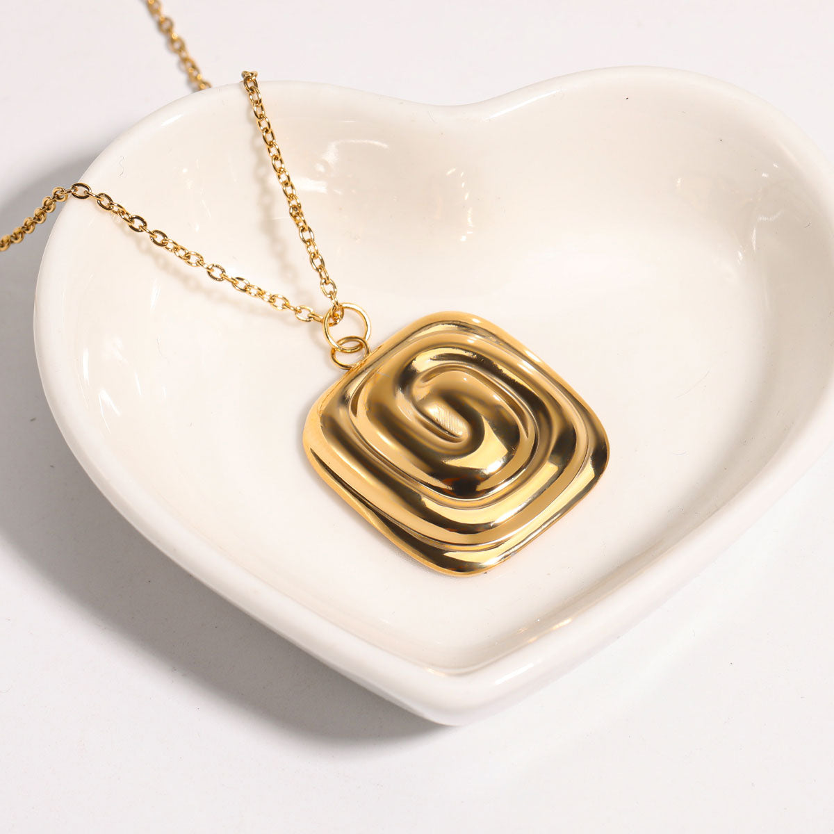 Geometric Spiral Square Pendant Necklace