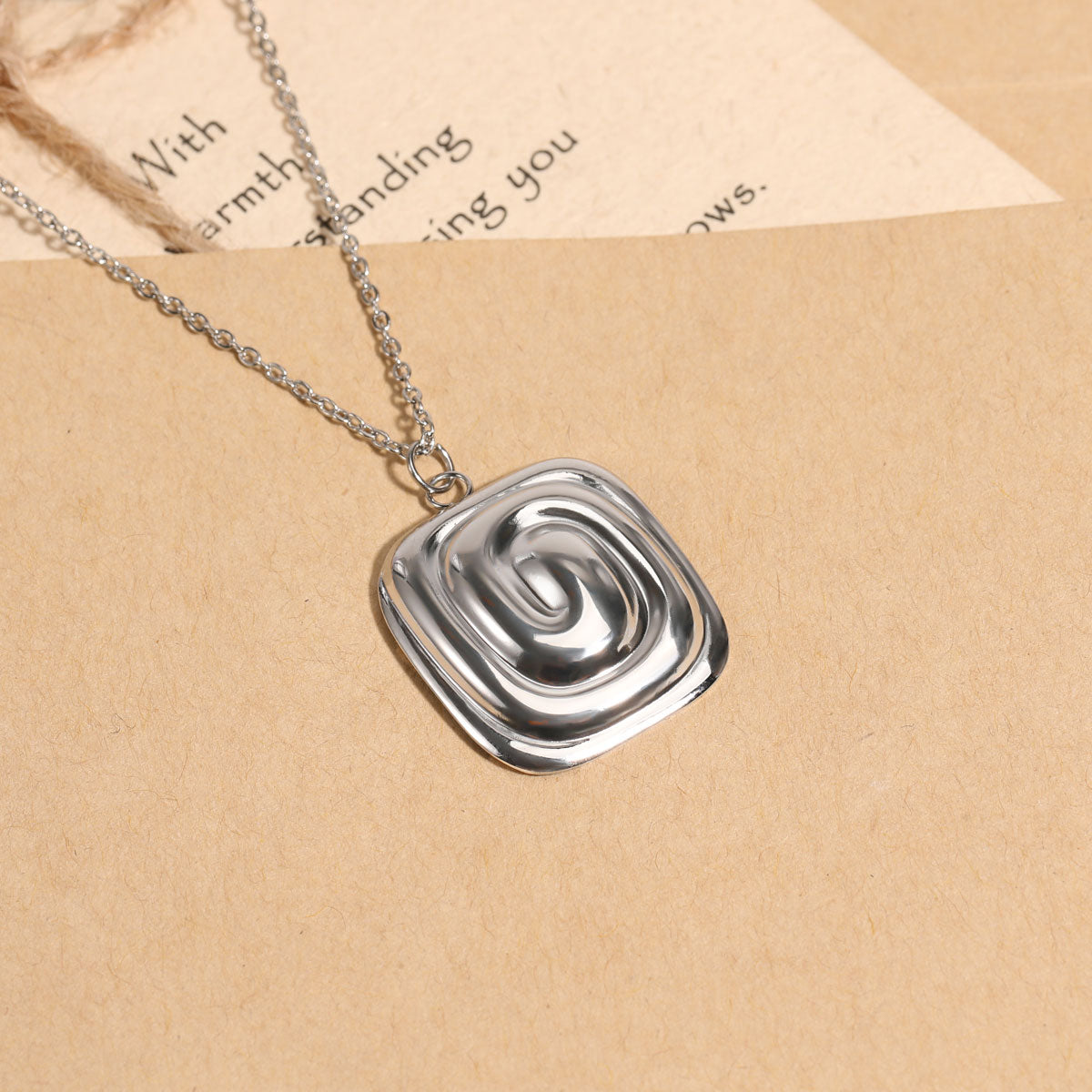 Geometric Spiral Square Pendant Necklace