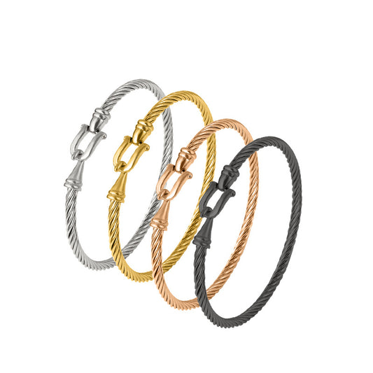 Stainless Steel Horseshoe Buckle Cable Cuff Bracelet