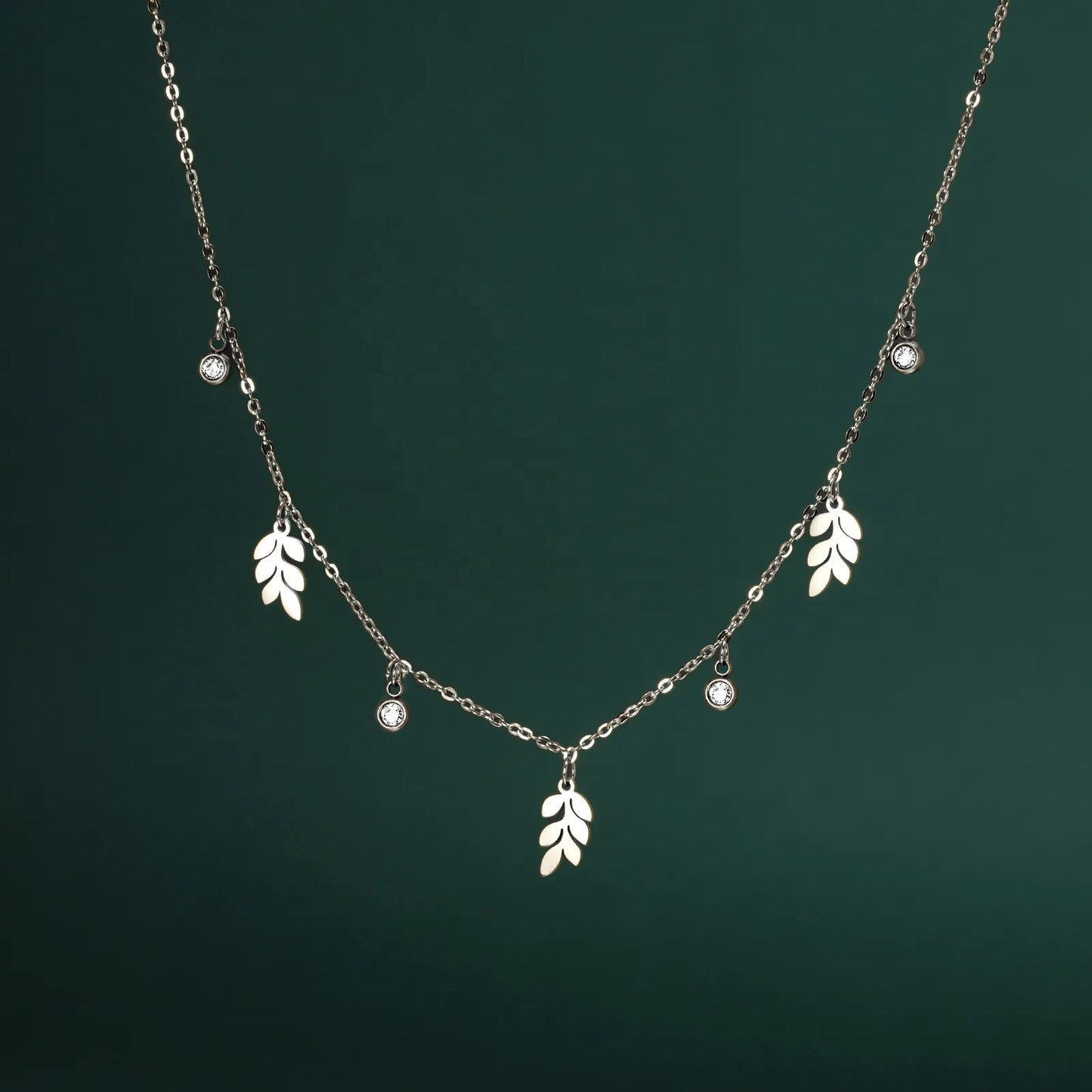 Leaves and Drop Gems Necklace