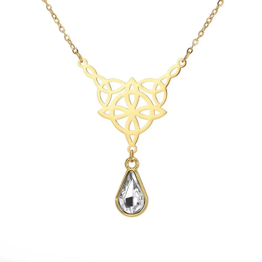 Irish Celtic Knot Crystal Drop Necklace
