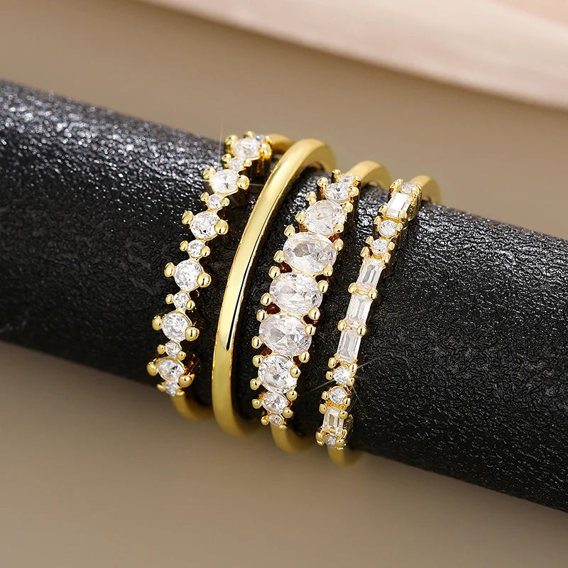 Luxury 4 Piece Zirconia Diamond Stackable Ring Set