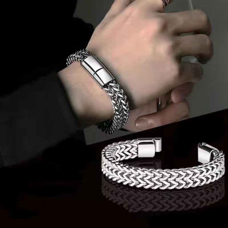 Mens Stainless Steel Braided Cuff Bracelet