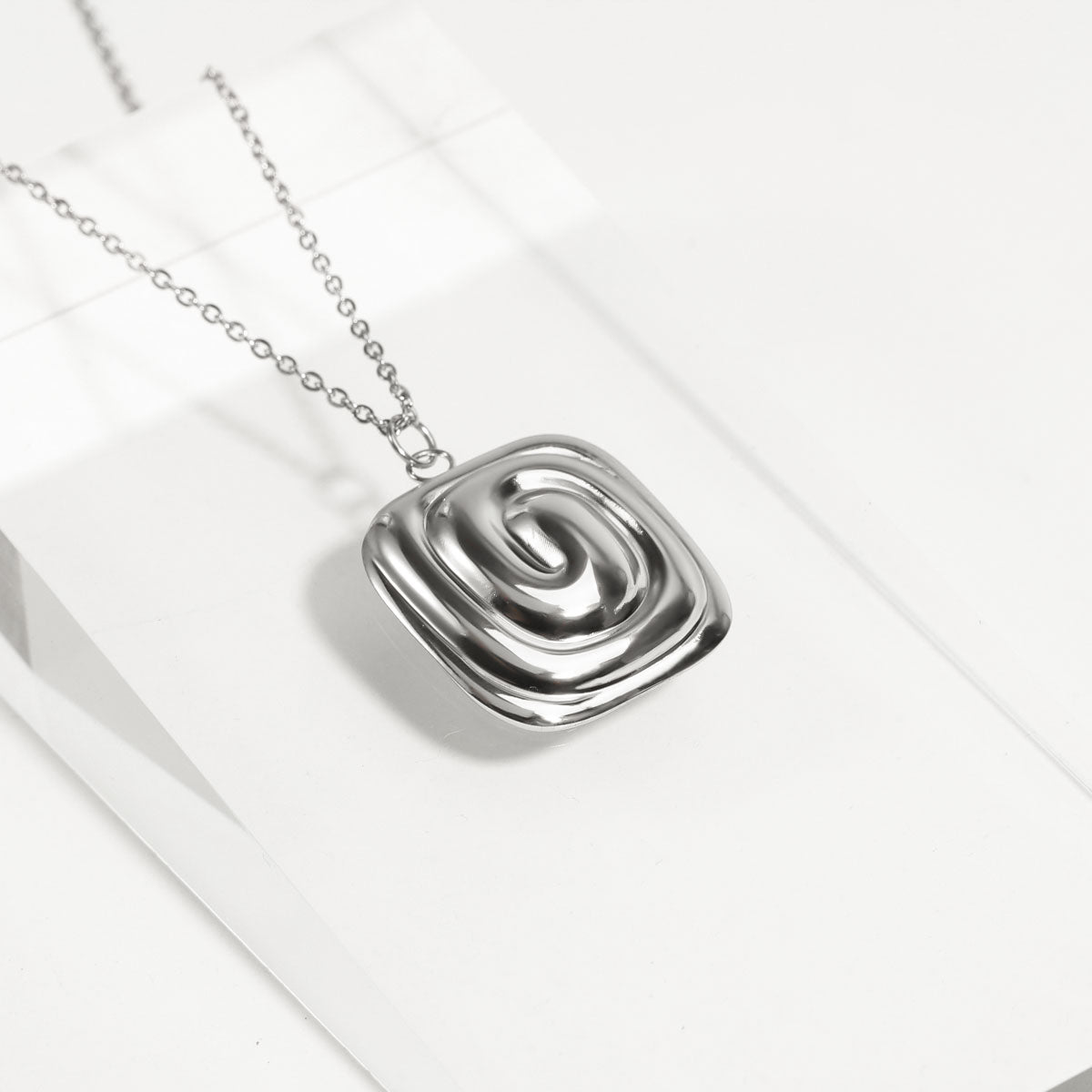 Geometric Spiral Square Pendant Necklace