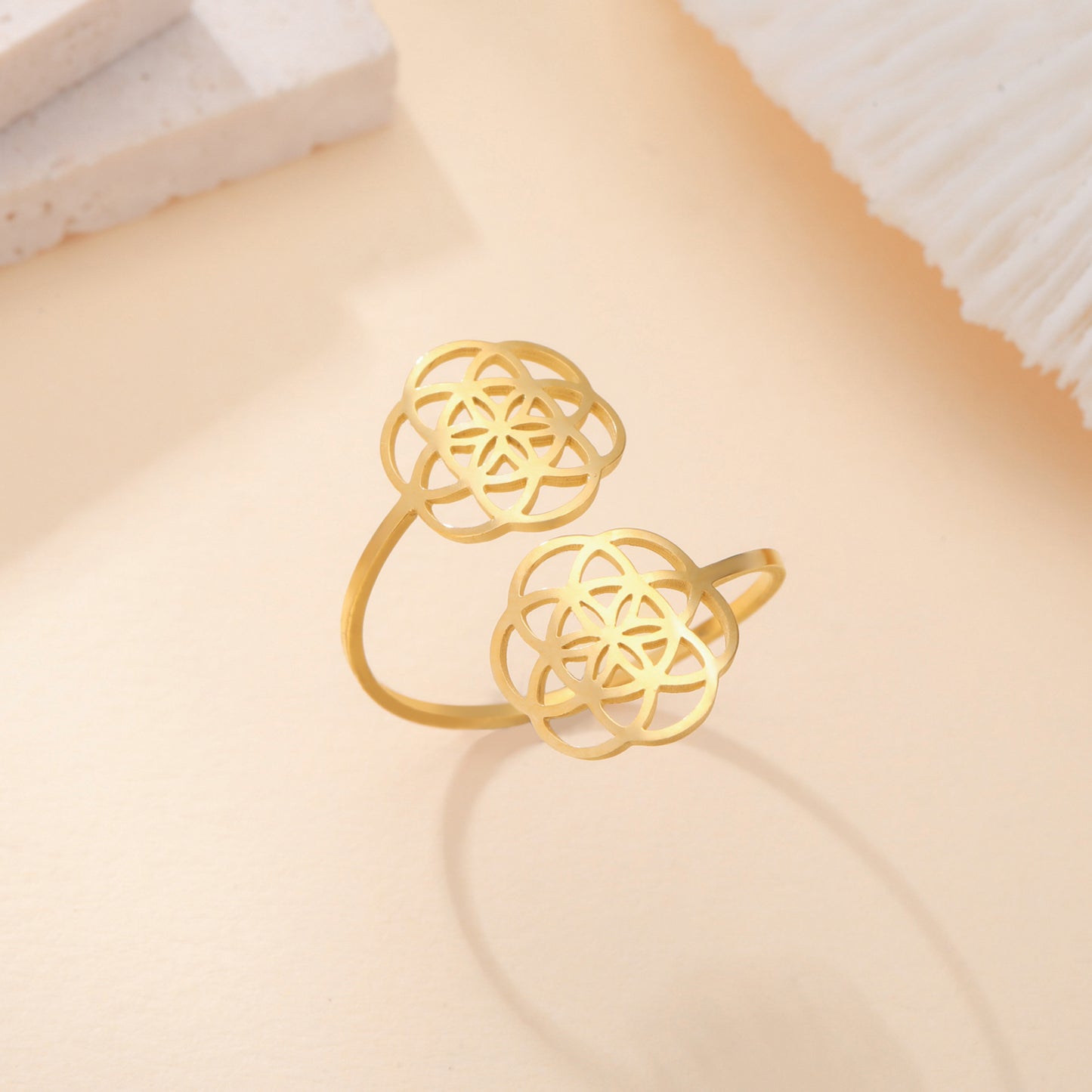 Geometric Twin Flower Ring