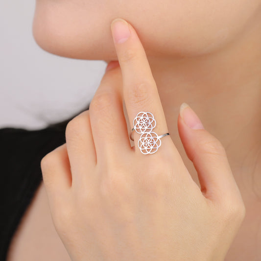 Geometric Twin Flower Ring