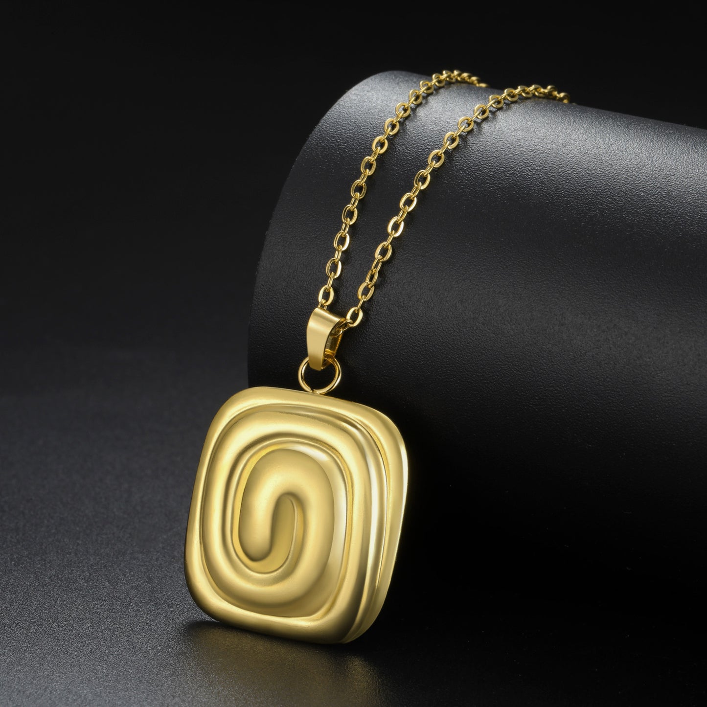 Geometric Spiral Square Pendant Necklace