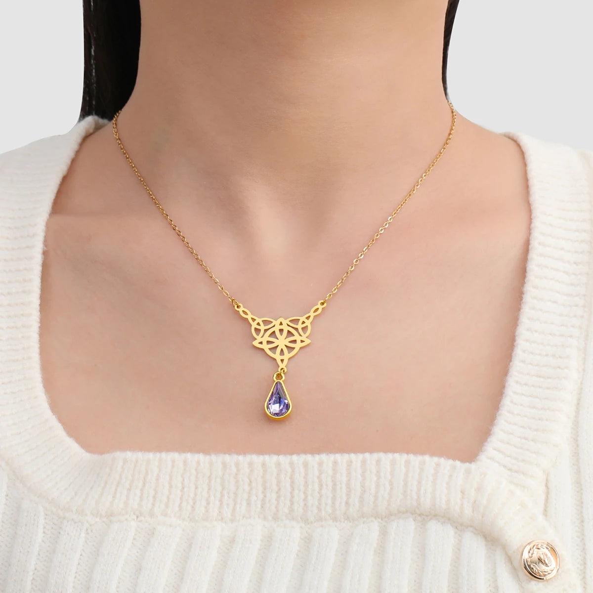 Irish Celtic Knot Crystal Drop Necklace