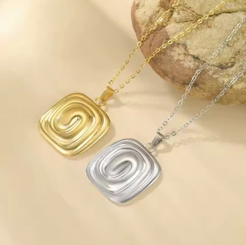 Geometric Spiral Square Pendant Necklace