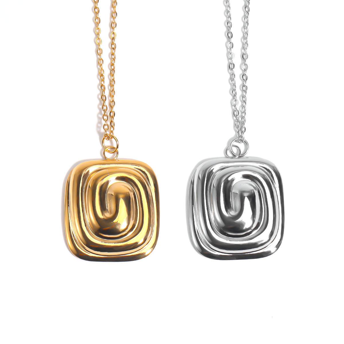 Geometric Spiral Square Pendant Necklace