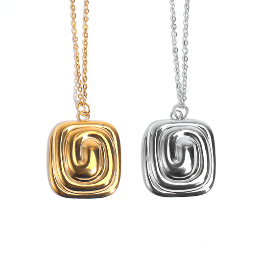 Geometric Spiral Square Pendant Necklace