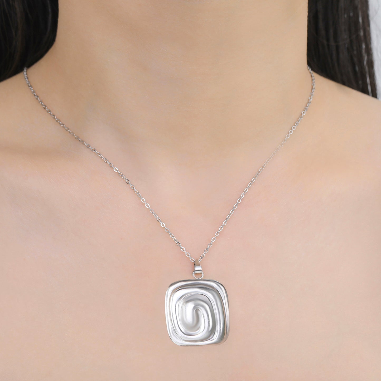 Geometric Spiral Square Pendant Necklace