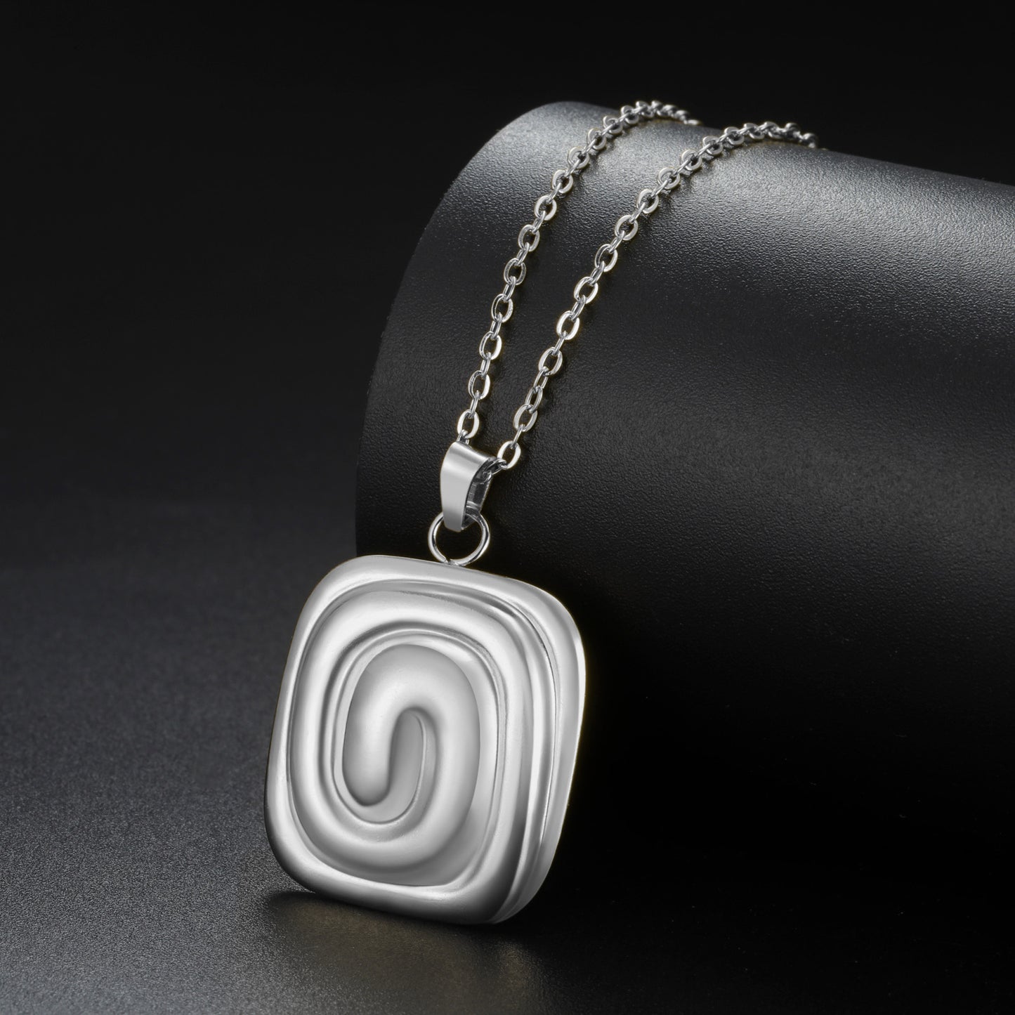 Geometric Spiral Square Pendant Necklace