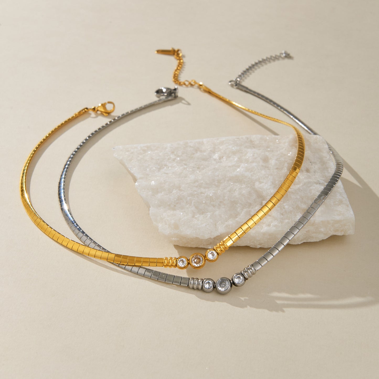 Zircon Chocker Stackable Necklace and Anklet Set