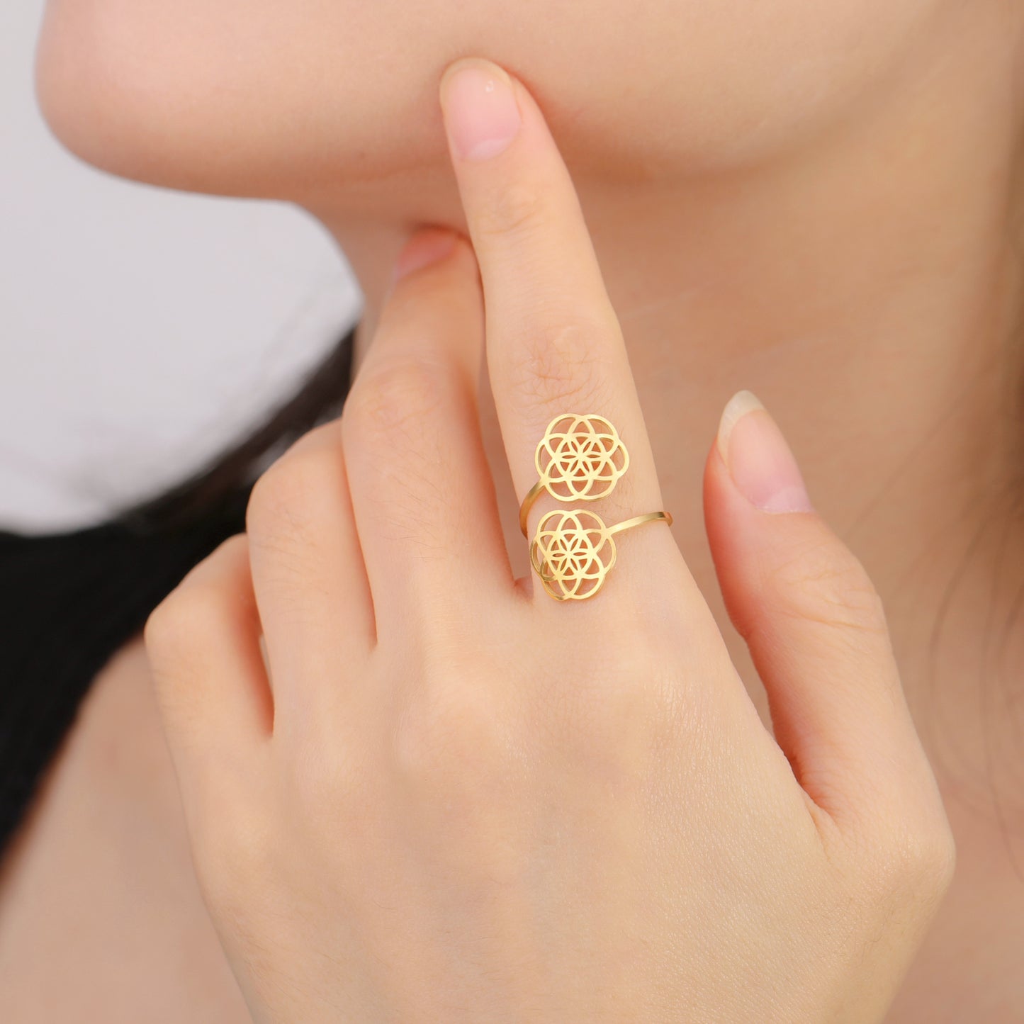 Geometric Twin Flower Ring