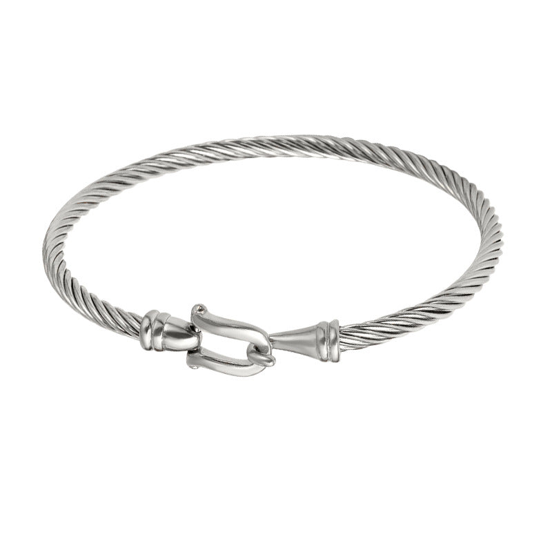 Stainless Steel Horseshoe Buckle Cable Cuff Bracelet