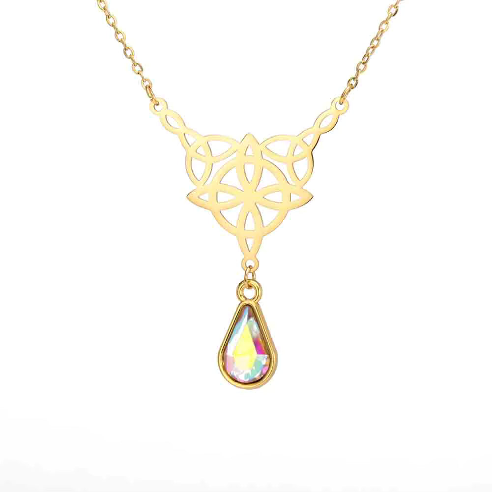 Irish Celtic Knot Crystal Drop Necklace
