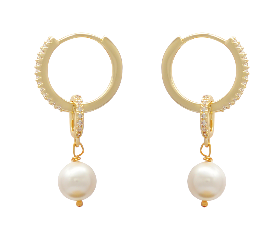 Hoop Earrings With Drop Pearl and Cubic Zircons