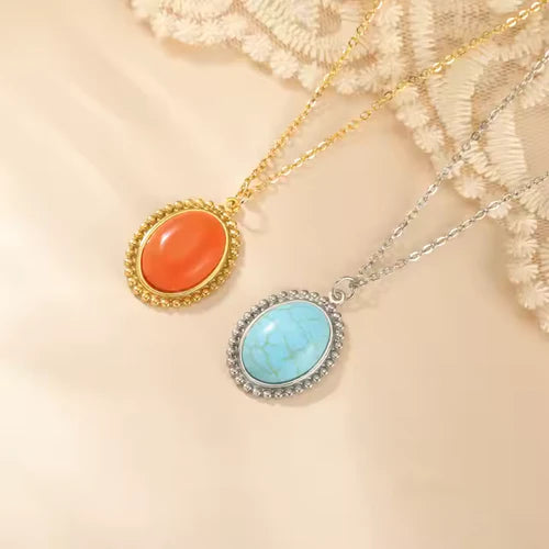 Bohemia Inlaid Gemstone Pendant Necklace.