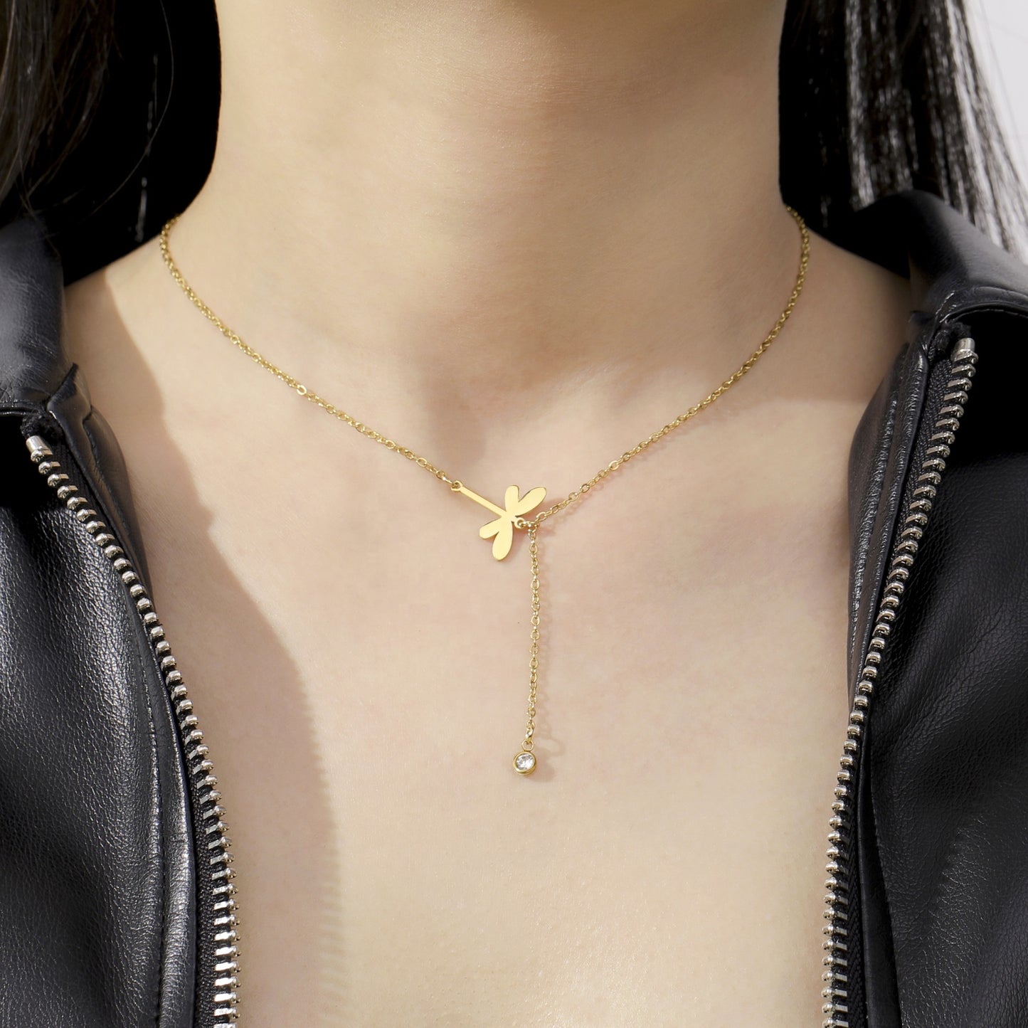 Crystal Drop Dragonfly Pendant Necklace