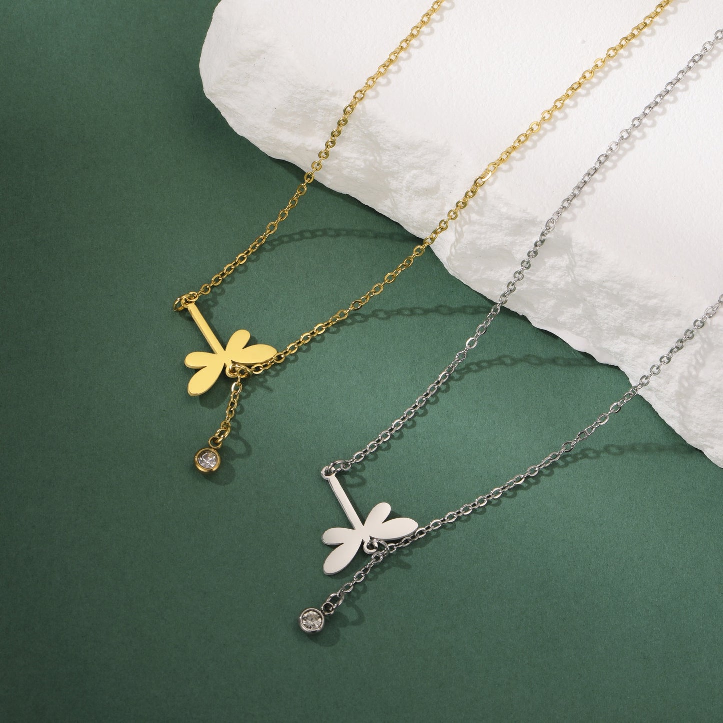 Crystal Drop Dragonfly Pendant Necklace