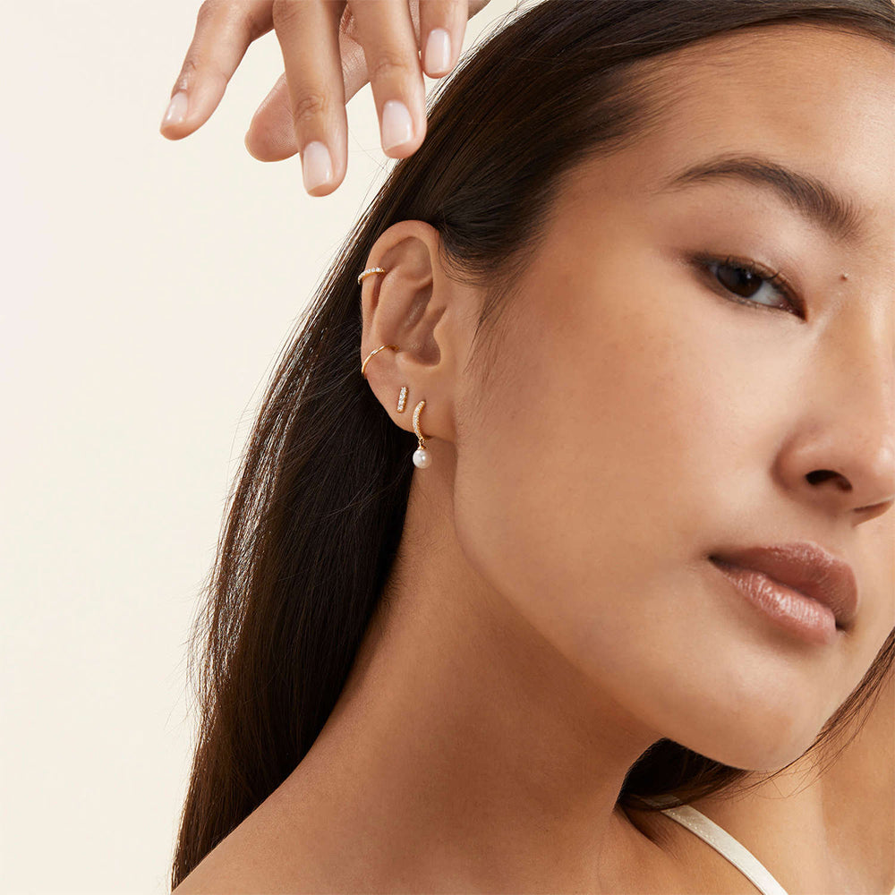 Hoop Earrings With Drop Pearl and Cubic Zircons